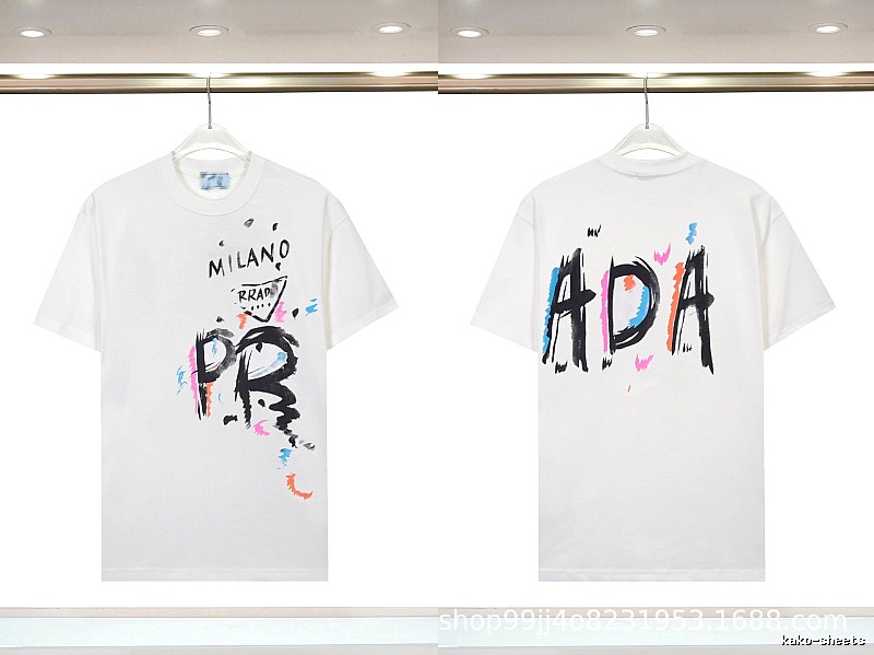 Prada Graffiti Street Style White Short-sleeved T-shirt