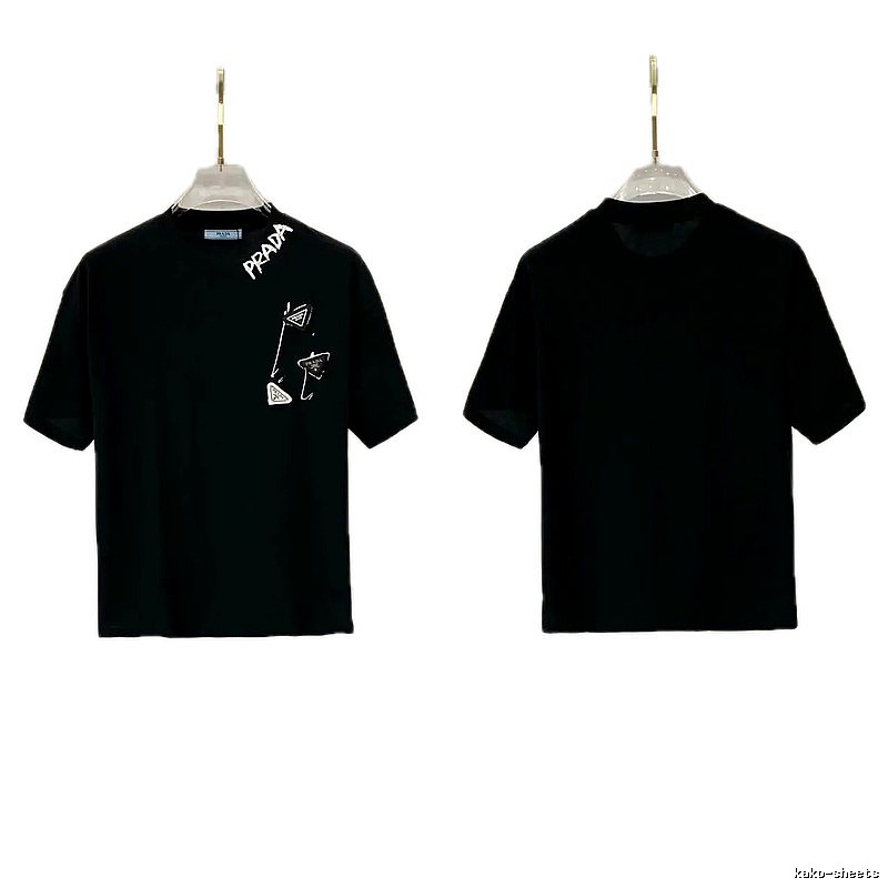 Prada Inverted Triangle Streetwear Style Black Short-sleeve T-shirt