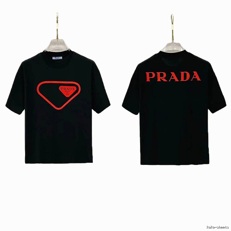 Prada Inverted Triangle Streetwear Style Black Short-sleeve T-shirt