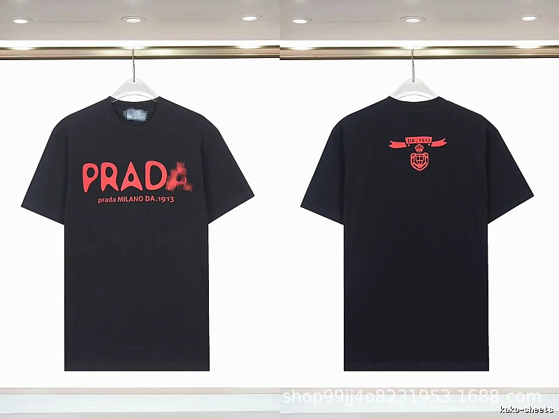 Prada Letter Print Trendy Cool Style Black Short-sleeve T-shirt