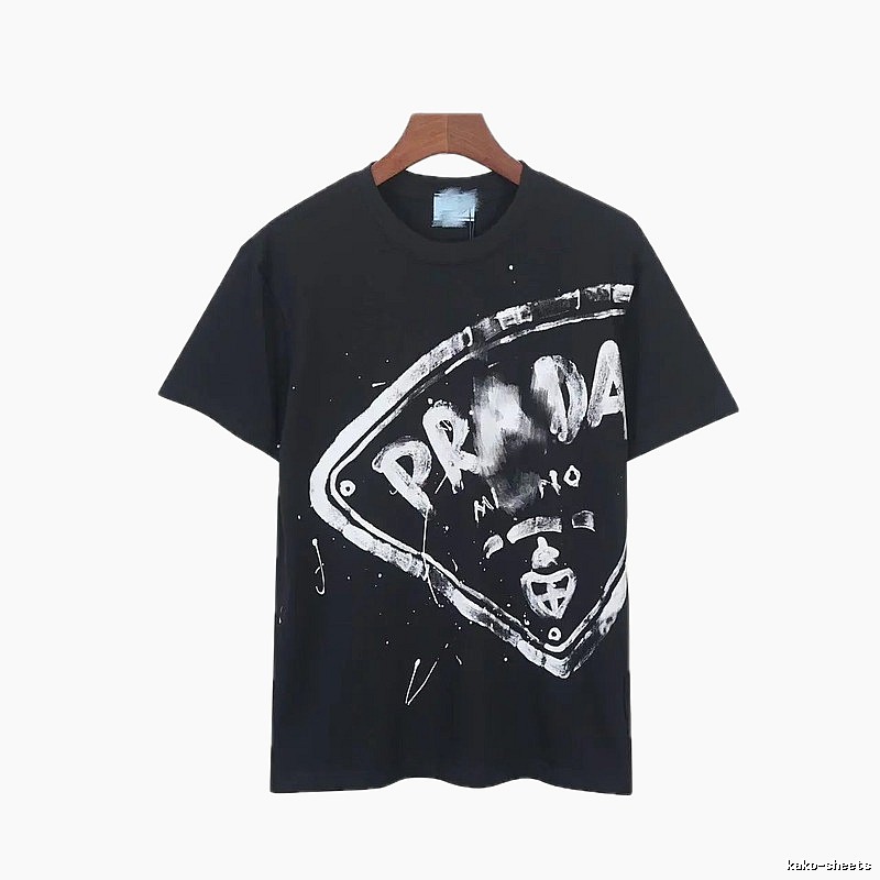 Prada Triangle Logo Graffiti Street Style Black T-Shirt