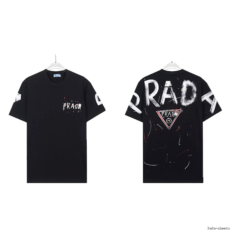 Prada Triangle Logo Graffiti Style Black Short-sleeve T-shirt