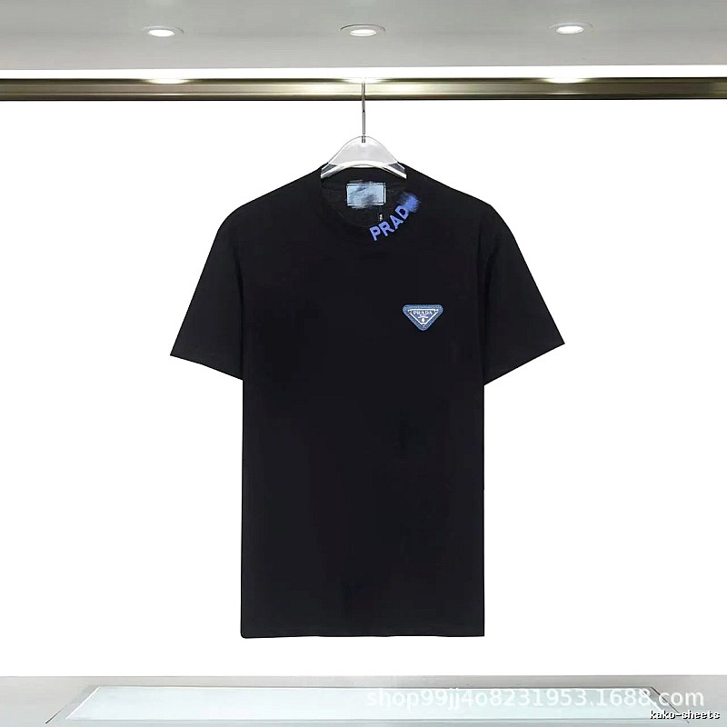 Prada Triangle Logo Streetwear Style Black T-shirt