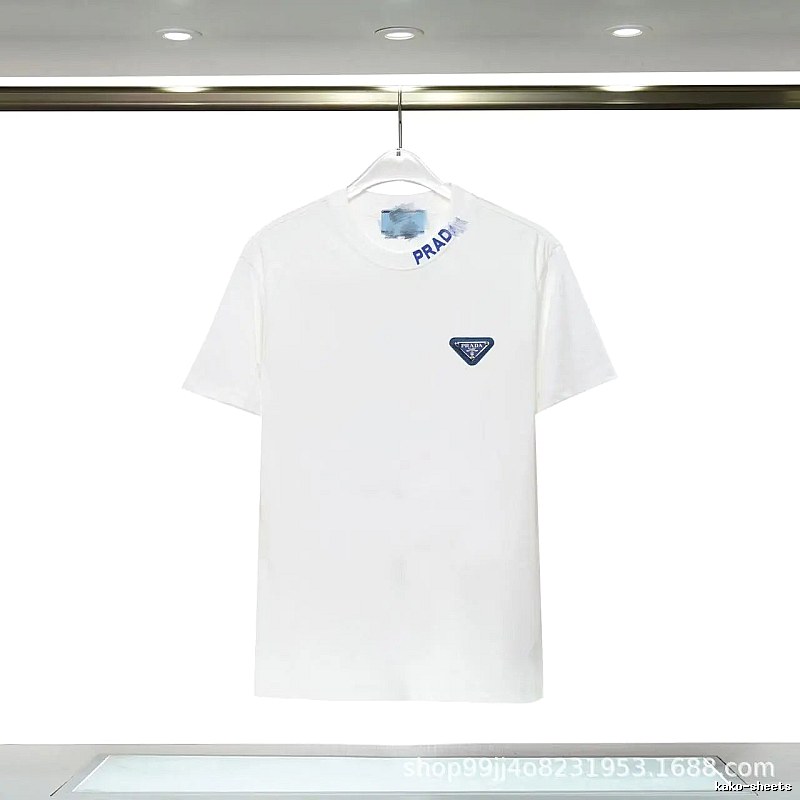 Prada Triangular Logo Minimalist Style White Short-sleeve T-shirt