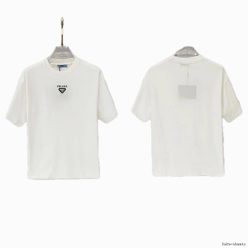 Prada Triangular Logo Minimalist Style White Short-sleeve T-shirt