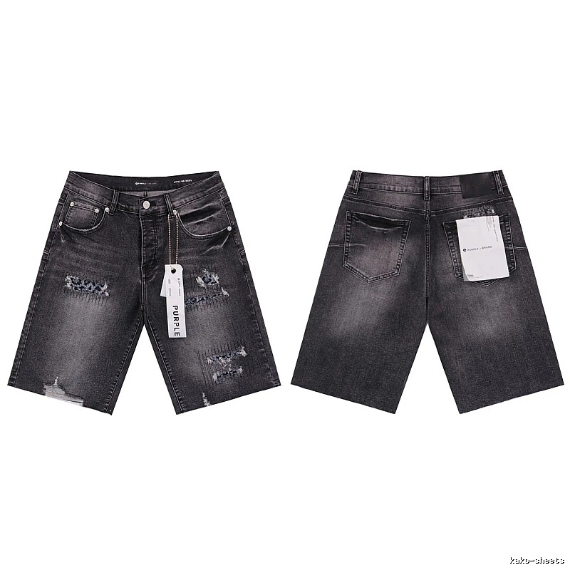PurpleGodspeed High Street Ripped Black Gray Denim Shorts