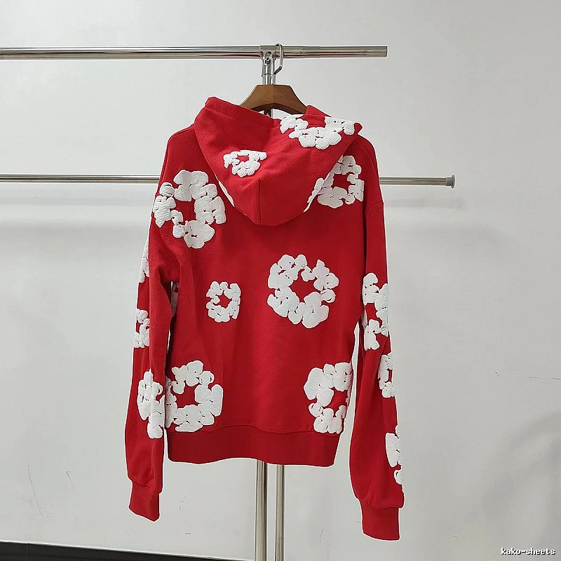 Red White Floral Hoodie Streetwear Style