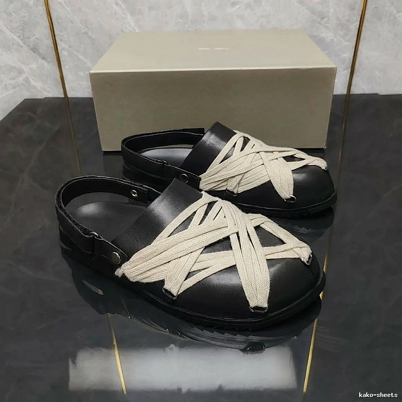 Rick Owens cross-strap dark style slippers