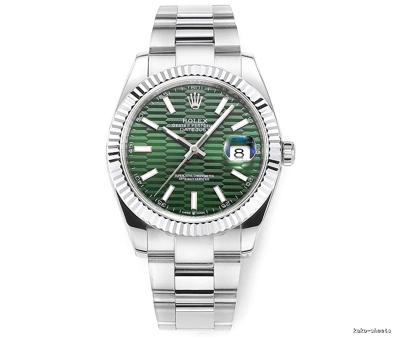 Rolex Datejust Automatic Watch with green fluted-pattern dial and oyster bracelet in Silver And Green