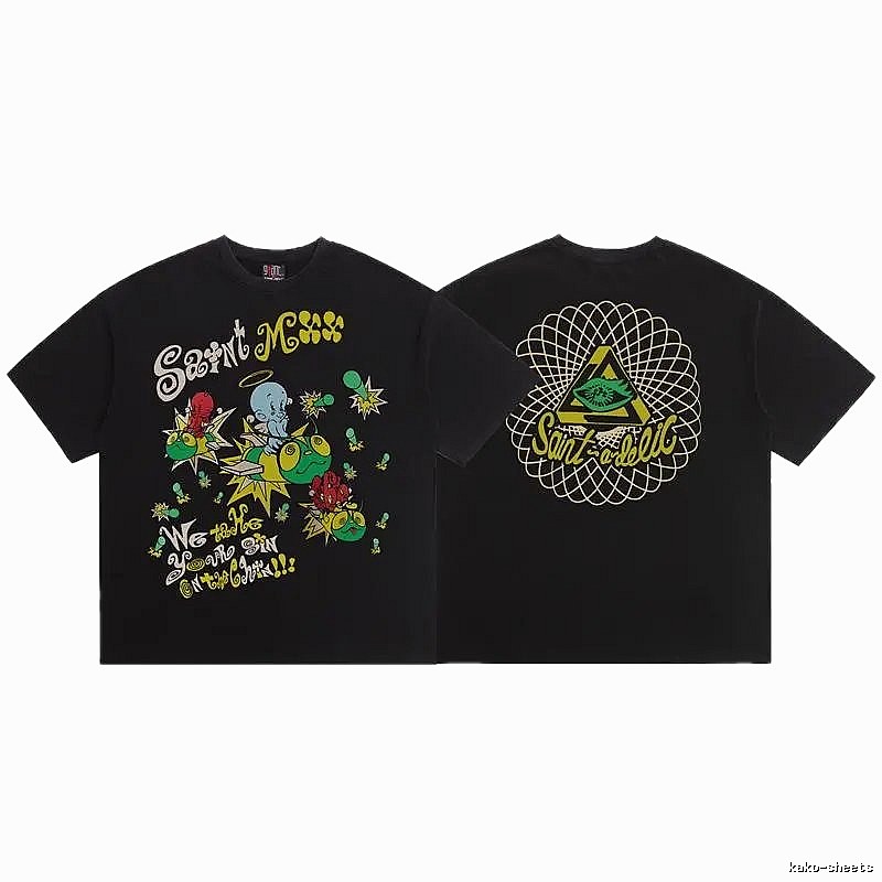 SAINT Cartoon Graffiti Street Style Black T-Shirt