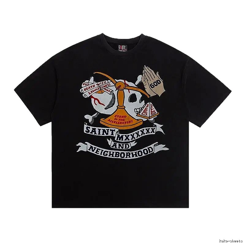 SAINT Skull Print Street Style Black T-Shirt