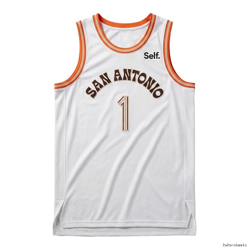 Self. Spurs white and orange basketball jersey