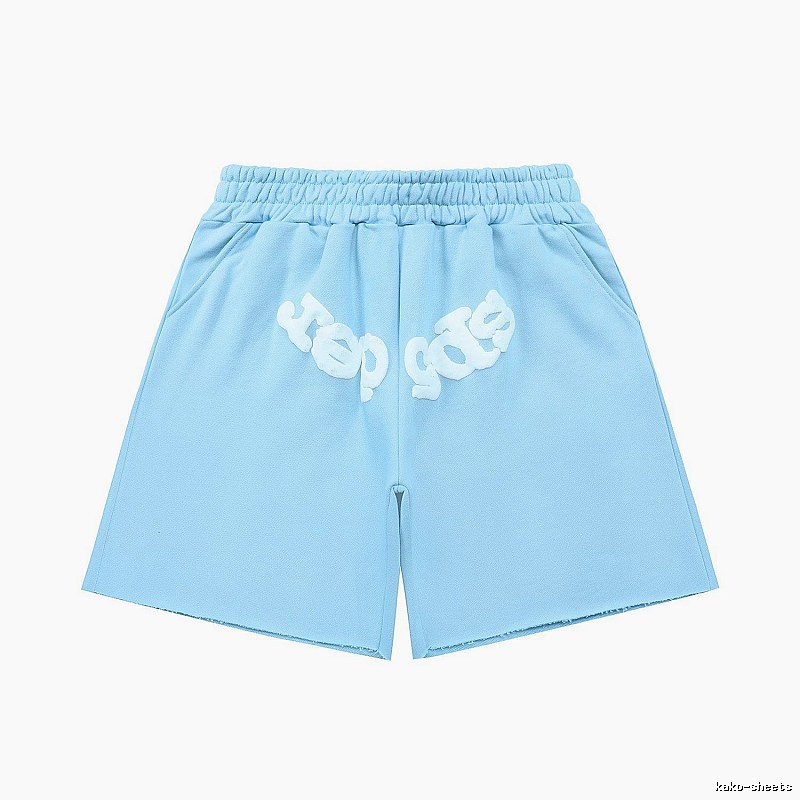 Sp5der letter-style light blue shorts