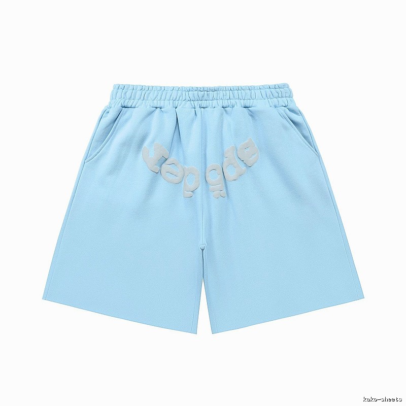 Sp5der letter-style light blue shorts