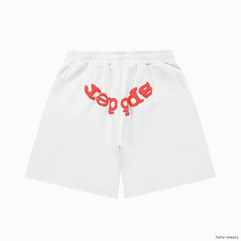 Sp5der red letter white shorts