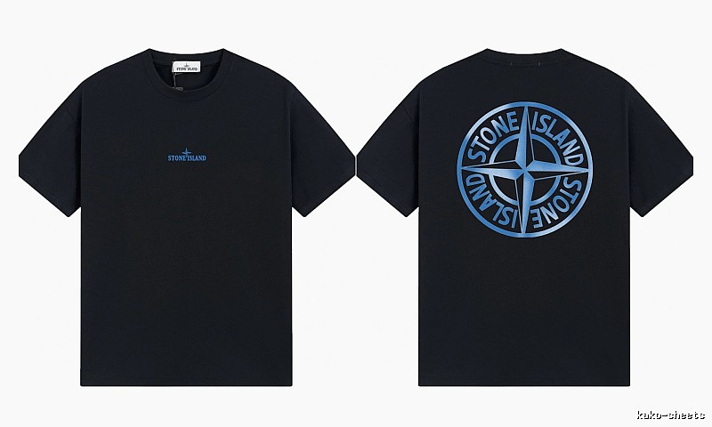 Stone Island Compass Print Street Style Black Short Sleeve T-shirt