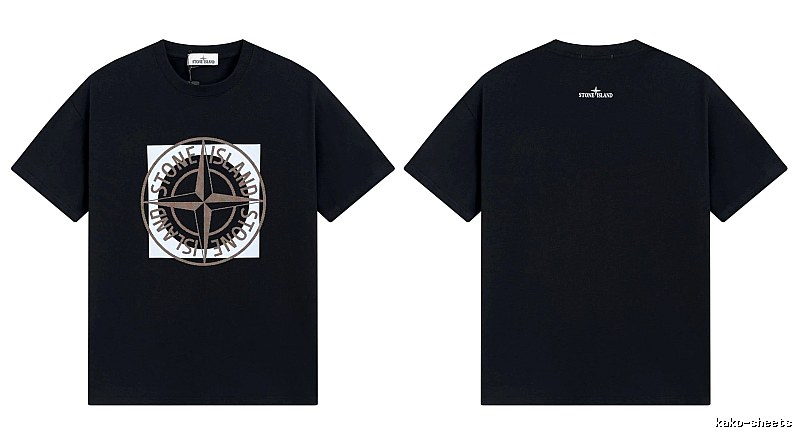 Stone Island Compass Print Street Style Black T-Shirt