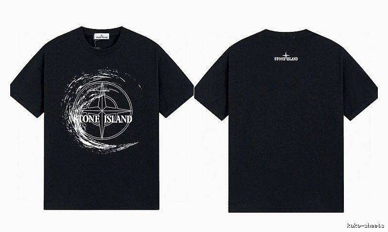 Stone Island Compass Print Street Style Black T-Shirt