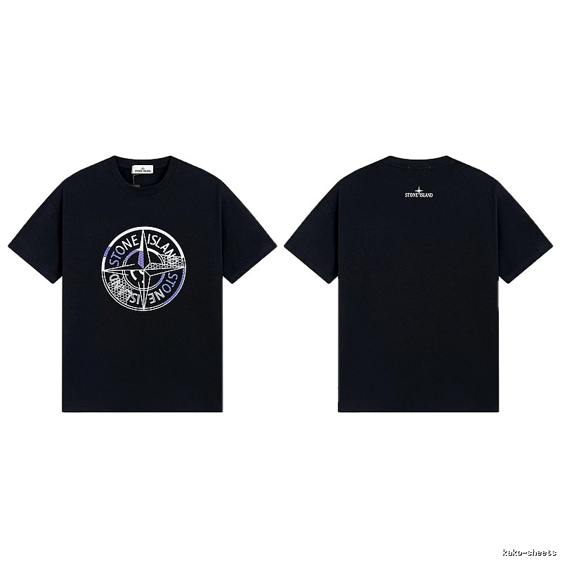 Stone Island Compass Print Street Style Black T-Shirt