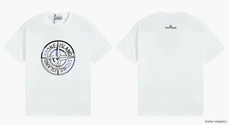 Stone Island Compass Print Street Style White T-shirt