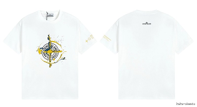 Stone Island Ink-splattered Trendy Style White T-shirt