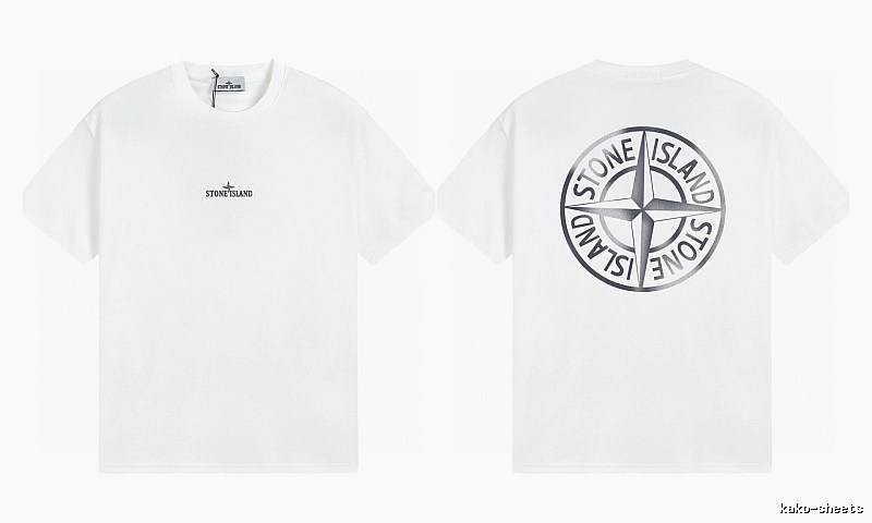 Stone Island Large Compass Print Street Style White T-Shirt