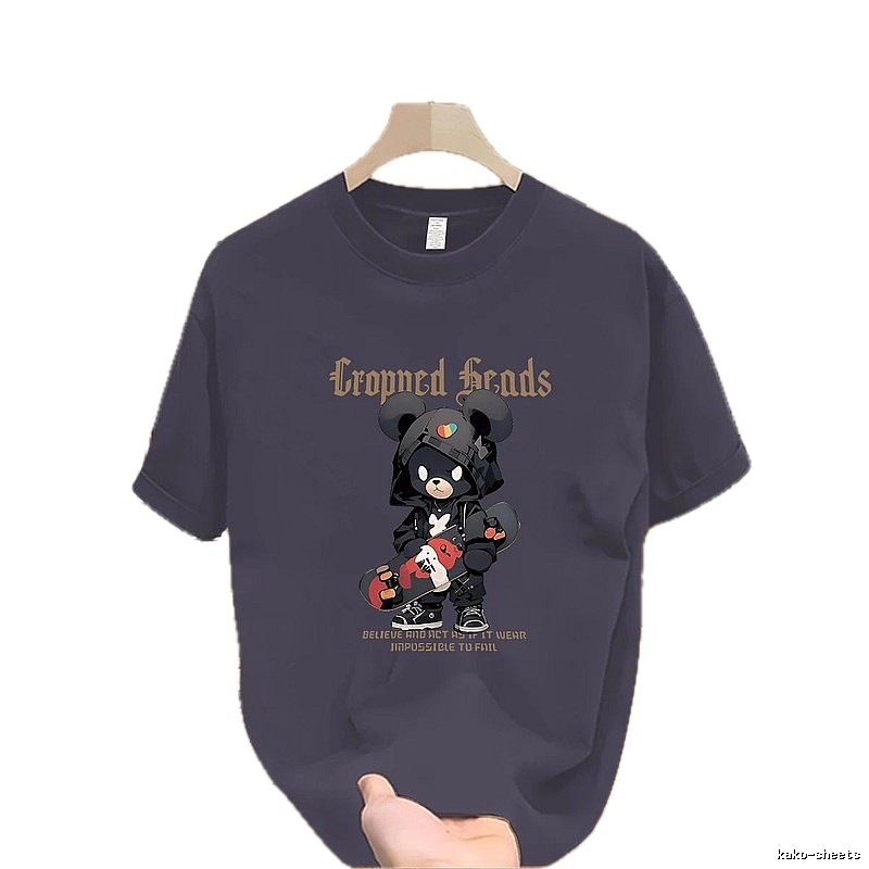 Streetwear Brand Skateboard Bear Street Style Dark Grey Printed T-Shirt