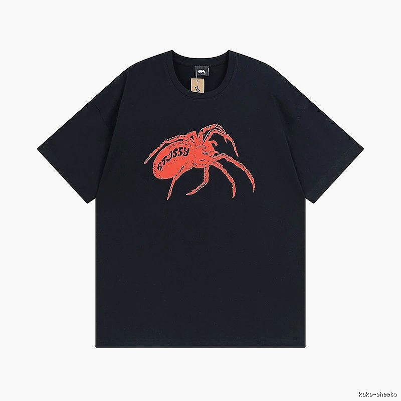 Stussy Black Spider Graphic T-Shirt Travel Styling Logo