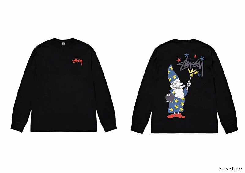 Stussy cartoon fun style black long-sleeved shirt