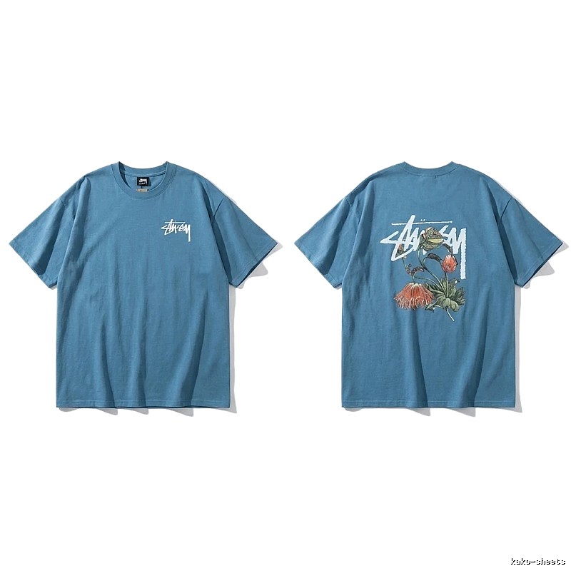 Stussy floral-style blue T-shirt