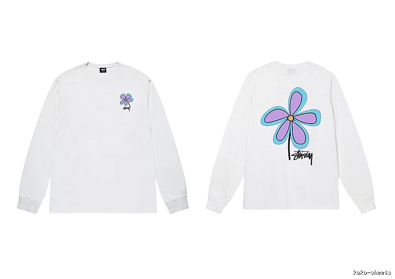 Stussy Flower Print Style White Long T-shirt