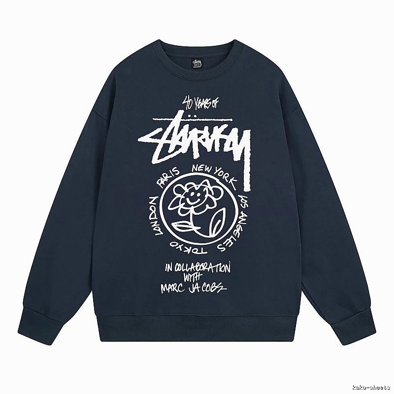 Stussy Navy Style 539 Graphic SweatShirt Poolside Style