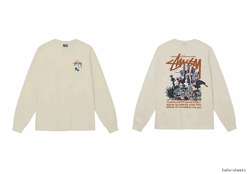 Stussy Print Retro Style Long-Sleeve (Off-White)