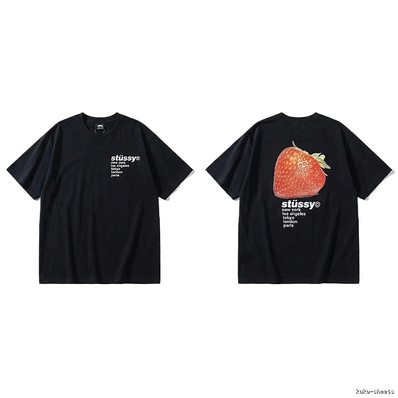 Stussy Strawberry Print Black T-shirt
