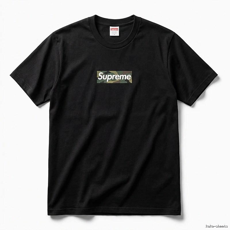 Supreme camouflage-style black T-shirt