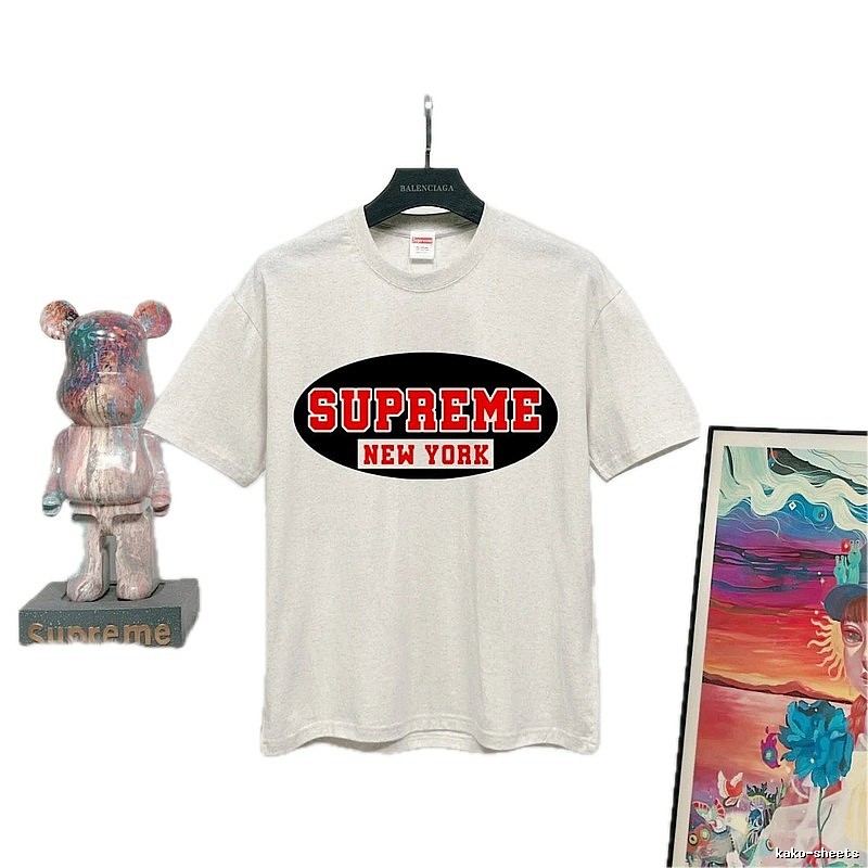 Supreme New York Printed Street Style Light Gray T-Shirt