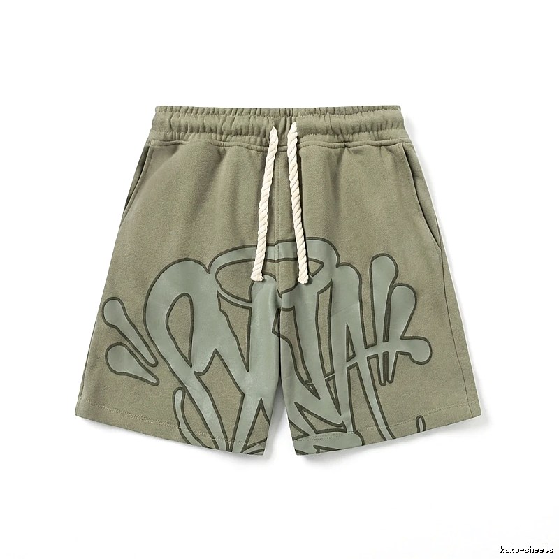 SynaWorld graffiti-style military green shorts