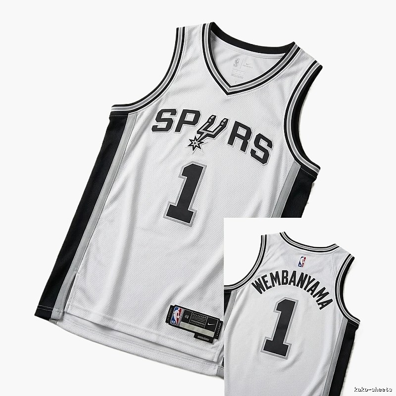 The white and black basketball uniform of Spurs' Wembanyama