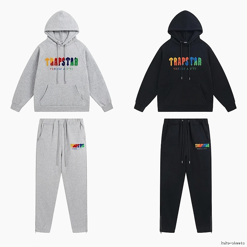 Trapstar Rainbow Wind Grey/Black Hooded Set