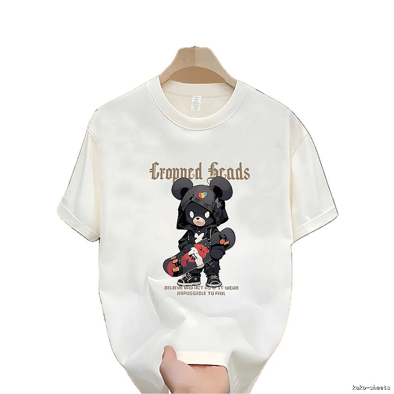 Trendy Brand Skateboarding Bear Street Style Off-white T-Shirt