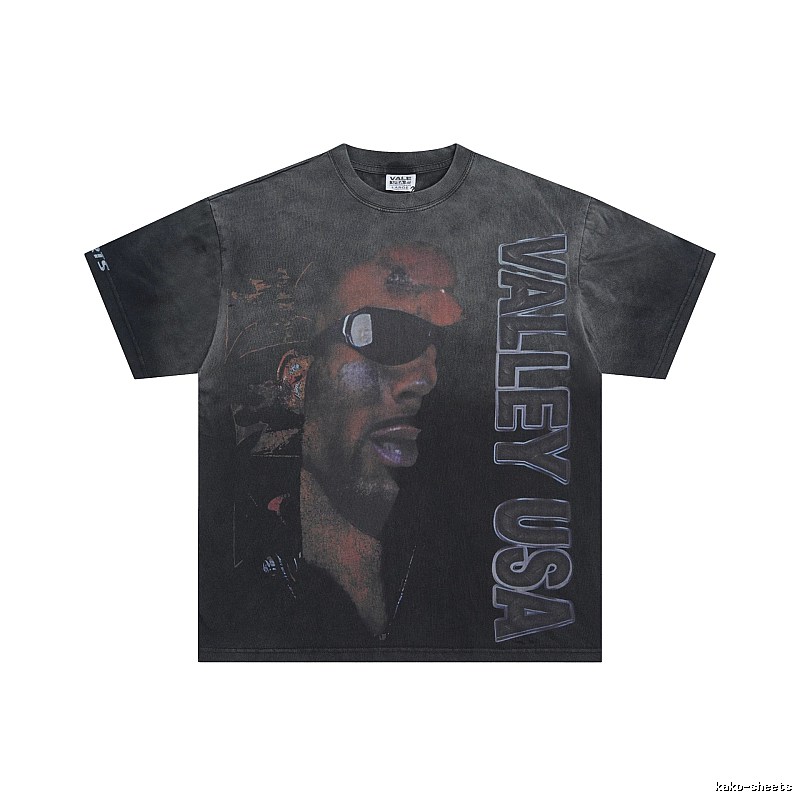 Valley Portrait Printed American Retro Black T-shirt