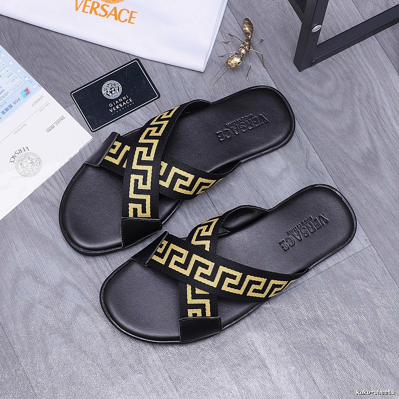 Versace Greca Collection Edgy Street Style Black & Yellow Slides