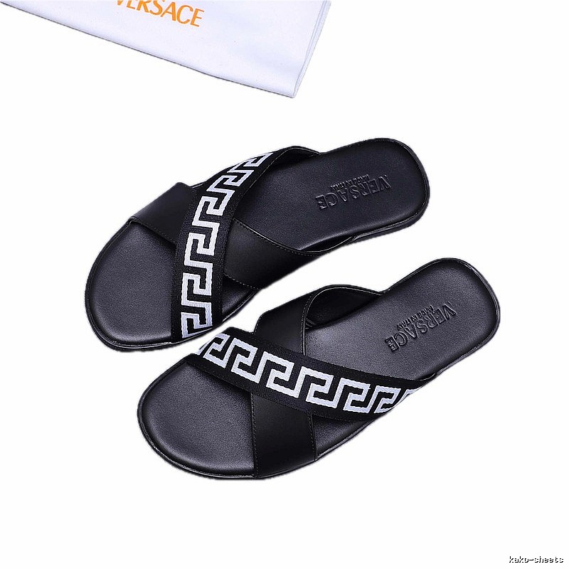 Versace Greek Key Casual Style Black Slide Sandals