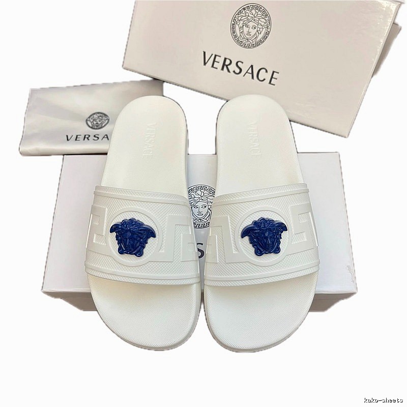Versace Medusa Light Luxury Style White Slide Sandals