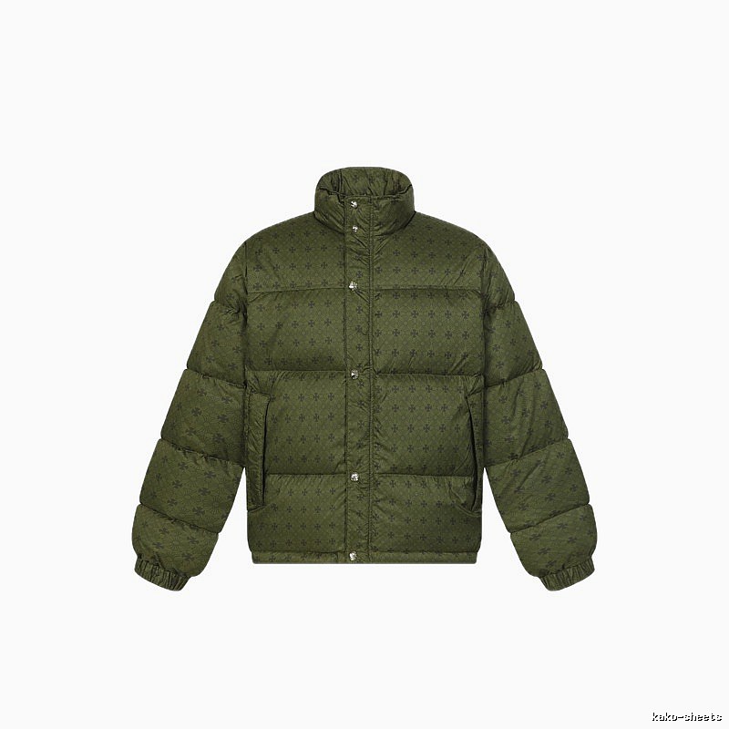 Vintage-style down jacket with Chrome Hearts print