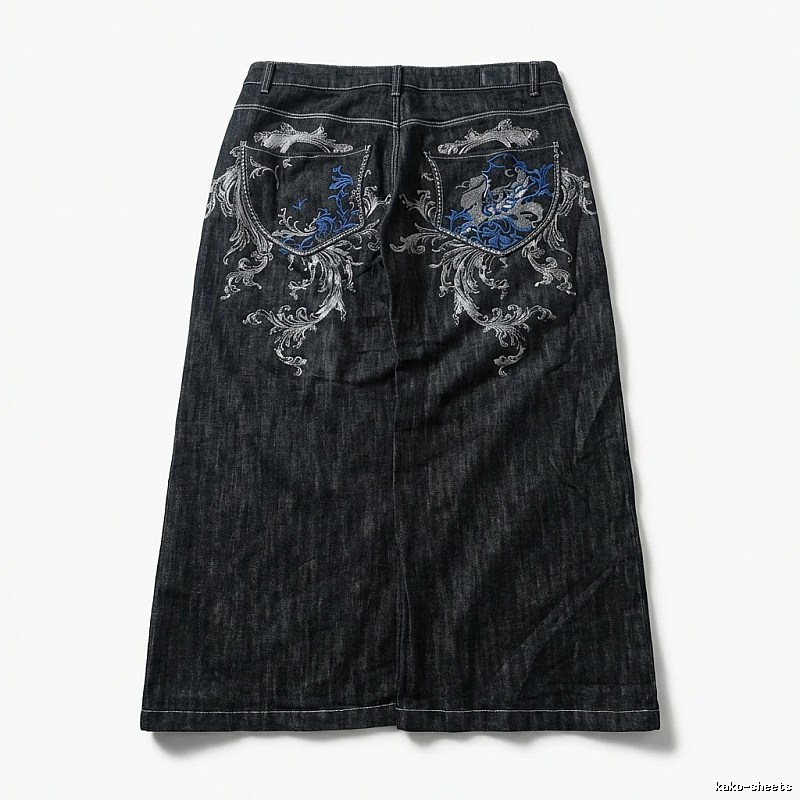 Y2K Style Deep Blue Embroidered Denim Skirt